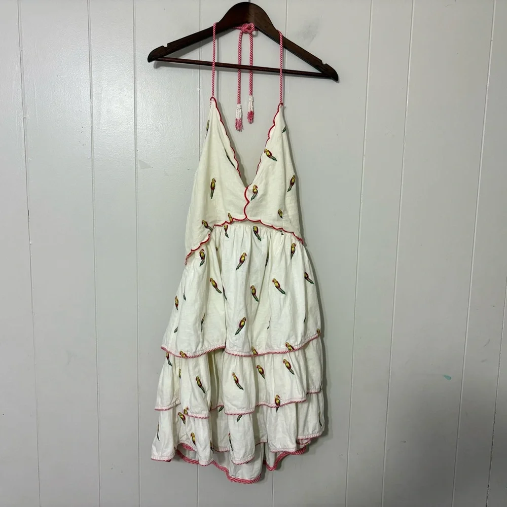 Farm Rio x Anthropologie Parrot Print Linen Tiered Mini Dress XL - Picture 3 of 15